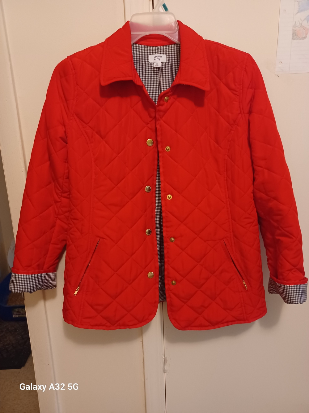 crown & ivy Bright Red Quilted Snap-Front Jacket